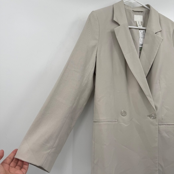 H&M Blazer Women Small NEW Beige Oversized Office Career Jacket Coat Notch - Picture 2 of 14